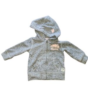 Roots Kids Hoodie in Heather Gray with Pink Logo